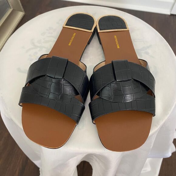 Prettylittlething PLT NEW Criss Cross Black Faux Croc Flat Sandals US 10 EU 41 - Picture 4 of 8